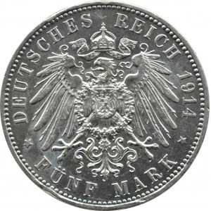 Germany, Prussia, Wilhelm II, 5 marks 1914 A, Berlin