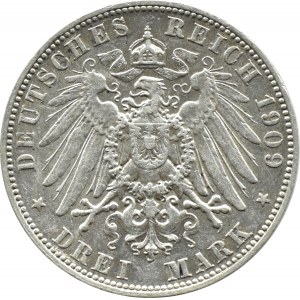 Niemcy, Saksonia, Fryderyk August, 3 marki 1909 E, Muldenhütten