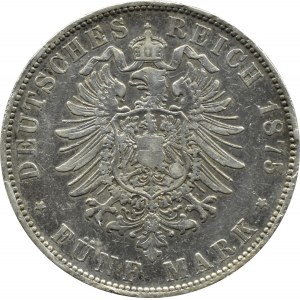 Germany, Saxony, Albert, 5 marks 1875 E, Muldenhütten