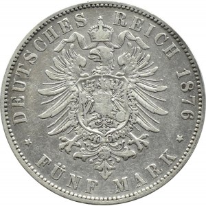 Deutschland, Sachsen, 5 Mark 1876 E, Muldenhütten