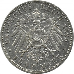 Germany, Saxony, Albert, 5 marks 1895 E, Muldenhütten