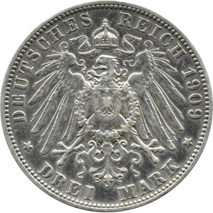 Niemcy, Wirtembergia, Wilhelm II, 3 marki 1909 F, Stuttgart