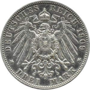 Germany, Württemberg, Wilhelm II, 3 marks 1909 F, Stuttgart