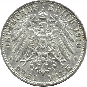 Niemcy, Wirtembergia, Wilhelm II, 3 marki 1910 F, Stuttgart