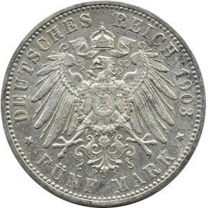 Germany, Württemberg, Wilhelm II, 5 marks 1903 F, Stuttgart