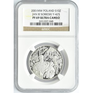 Polska, III RP, Jan III Sobieski - popiersie, 10 złotych 2001, Warszawa, NGC PF69 ULTRA CAMEO