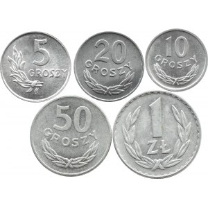 Polska, RP, lot 5 monet 1949, Kremnica, UNC/UNC-