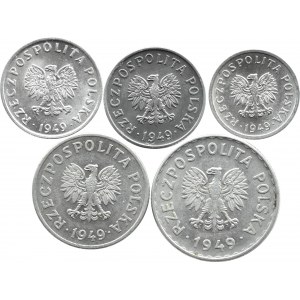 Poland, RP, lot of 5 coins 1949, Kremnica, UNC/UNC-.