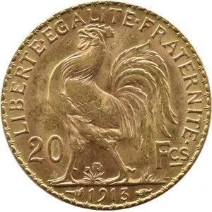 France, Republic, Rooster, 20 francs 1913, Paris, UNC