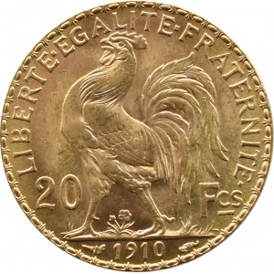 Francja, Republika, Kogut, 20 franków 1910, Paryż, UNC