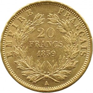 Francja, Napoleon III, 20 franków 1859 A, Paryż