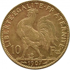 France, Rooster, 10 francs 1907 A, Paris