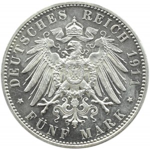 Deutschland, Bayern, Luitpold 5 Mark 1911 D, München, UNC