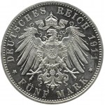 Germany, Bavaria, Luitpold 5 marks 1911 D, Munich, UNC