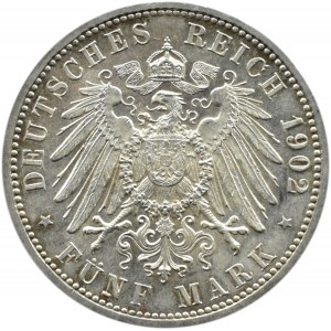 Niemcy, Badenia, Fryderyk, 5 marek 1902, 50-lecie panowania, Karlsruhe, UNC