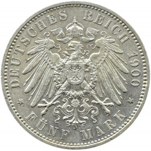 Germany, Saxony, Albert, 5 marks 1900 E, Muldenhütten