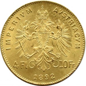Austria-Hungary, Franz Joseph I, 10 francs/4 florins 1892, Vienna