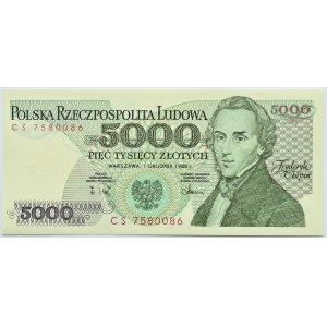 Polska, PRL, F. Chopin, 5000 złotych 1988, Warszawa, seria CS, UNC