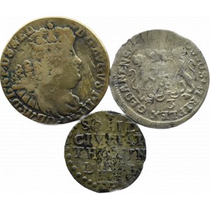 Polska, August III Sas, lot trzech srebrnych monet, od szeląga do szóstaka
