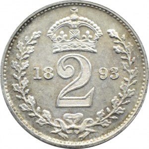 Wielka Brytania, Wiktoria, 2 pensy 1893, PIĘKNE i rzadkie