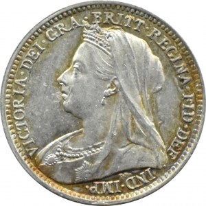 Wielka Brytania, Wiktoria, 3 pensy 1893, PIĘKNE i rzadkie