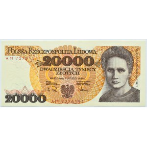 Polska, PRL, M. Skłodowska, 20000 złotych 1989, Warszawa, seria AM, UNC