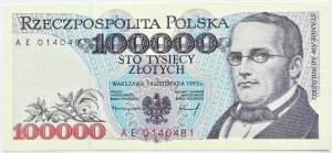 Polska, III RP, St. Moniuszko, 100000 złotych 1993, Warszawa, seria AE, UNC