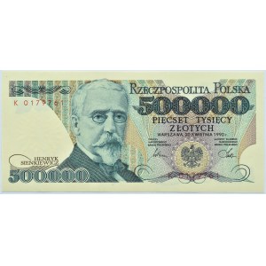 Polska, III RP, H. Sienkiewicz, 500000 złotych 1990, Warszawa, seria K, UNC