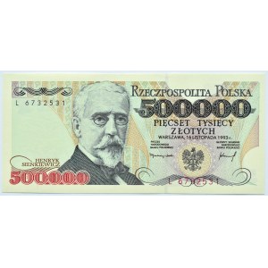 Polska, III RP, H. Sienkiewicz, 500000 złotych 1993, Warszawa, seria L, UNC