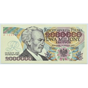 Polska, III RP, I.J. Paderewski, 2000000 złotych 1992, Warszawa, seria A, z błędem, UNC