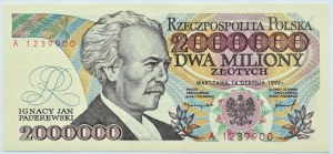 Polska, III RP, I.J. Paderewski, 2000000 złotych 1992, Warszawa, seria A, z błędem, UNC
