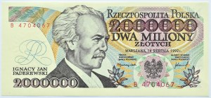 Polska, III RP, I.J. Paderewski, 2000000 złotych 1992, Warszawa, seria B, UNC