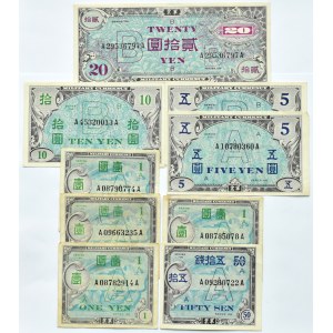 Okupacja Aliancka, lot banknotów w jenach 1945-51, różne nominały