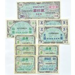Okupacja Aliancka, lot banknotów w jenach 1945-51, różne nominały