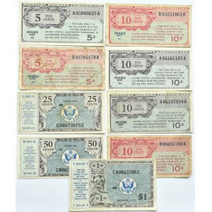 USA, Military Payment Certificates, lot banknotów 5 centów-1 dolar