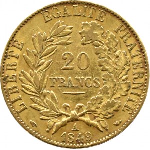 France, Republic, Ceres, 20 francs 1849 A, Paris, VERY RARE