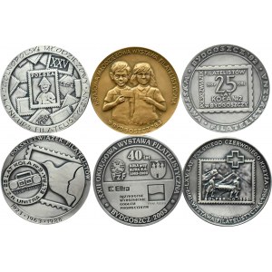 Polen, Volksrepublik Polen, Flug von sechs Medaillen mit prominenten Figuren, versilberte Bronze