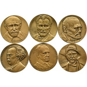 Polen, Volksrepublik Polen, Flug von sechs Medaillen mit prominenten Persönlichkeiten, Bronze, 70 mm