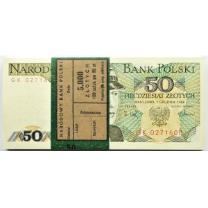 Polska, PRL, paczka bankowa 50 złotych 1988, Warszawa, seria GK, UNC