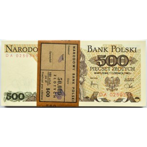 Polska, PRL, paczka bankowa 500 złotych 1982, Warszawa, seria DA, UNC