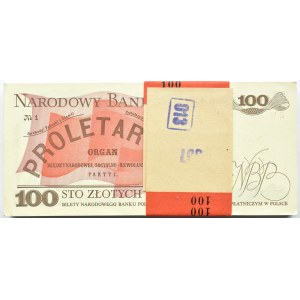 Polska, PRL, paczka bankowa 100 złotych 1986, Warszawa, seria RW, UNC