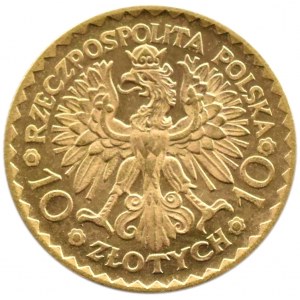 Polska, II RP, Bolesław Chrobry, 10 złotych 1925, Warszawa, odmiana czerwona, UNC