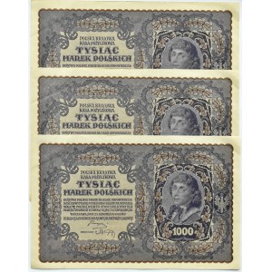 Poland, Second Republic, lot 1000 marks 1919, III series A - type 8, three consecutive numbers