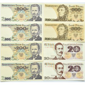 Polen, PRL, Los 8 Banknoten 20-500 Zloty 1982-1988, Warschau