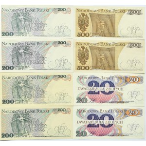 Polska, PRL, lot 8 banknotów 20-500 złotych 1982-1988, Warszawa