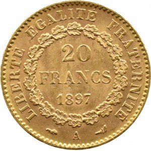France, Republic, 20 francs 1897 A, Paris, Genius
