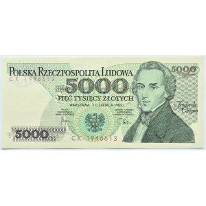 Polska, PRL, F. Chopin, 5000 złotych 1982, Warszawa, seria CK, UNC