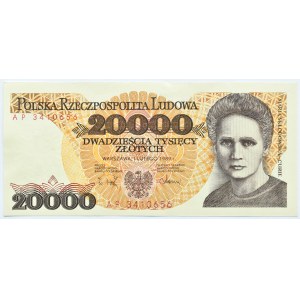 Polska, PRL, M. Skłodowska, 20000 złotych 1989, Warszawa, seria AP, UNC