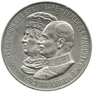 Germany, Saxony, 2 marks 1909, 500th anniversary of the University of Leipzig, Muldenhütten