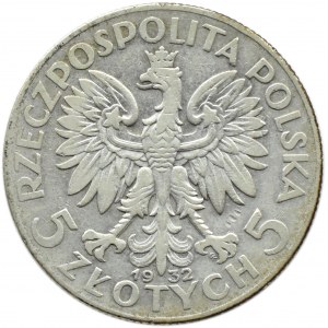 Polska, II RP, Głowa Kobiety, 5 złotych 1932 ze znakiem mennicy, Warszawa